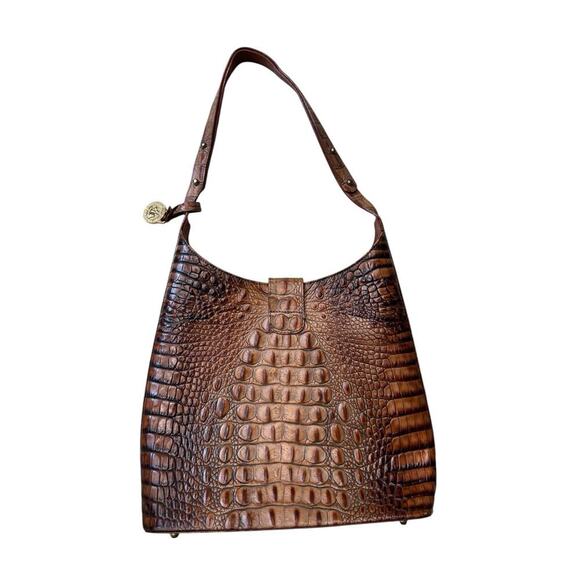 Brahmin Toasted Almond Square Croc Leather Adjustable Boho Shoulderbag luxry - Picture 6 of 11